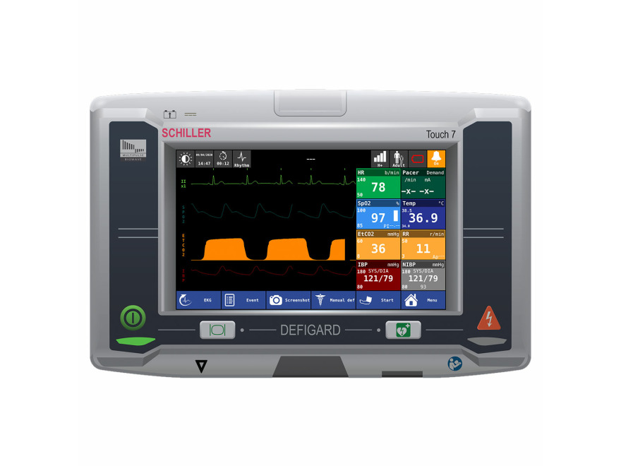 Simultor obrazovky pacientskho monitoru Schiller DEFIGARD Touch 7 pre REALITi360
