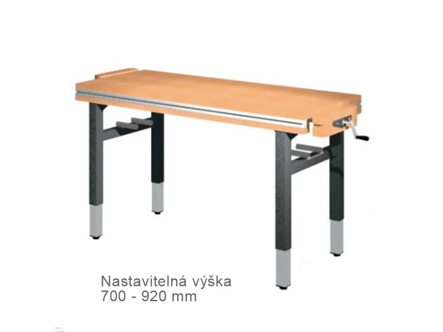 Univerzální dílenský stůl s nastavitelnou výškou - 2× truhlářský svěrák - diagonálně