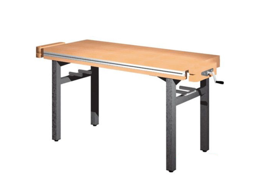 Univerzální dílenský stůl s pevnou výškou - 2× truhlářský svěrák - čelně