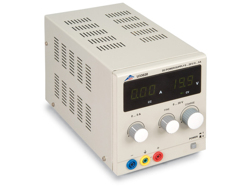 DC Napájecí zdroj 0 – 20 V, 0 – 5 A (230 V, 50/60 Hz)