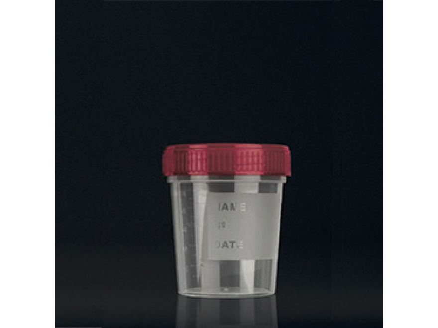 Nádoba na vzorky PP, červený uzávěr, sterilní, 120 ml
